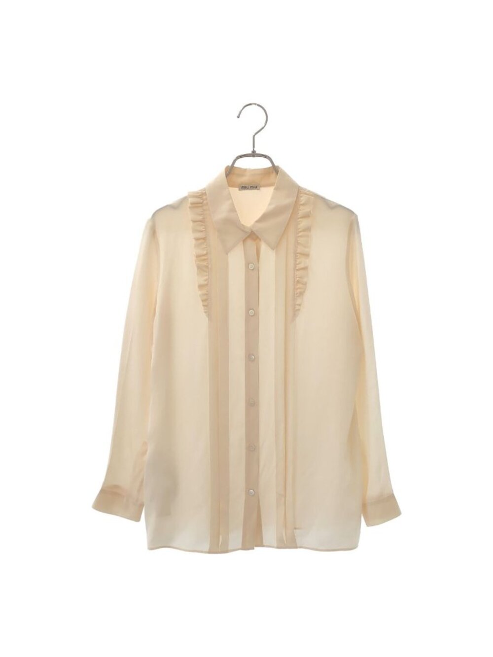 Miu Miu Silk Ruffle Shirt Blouse Beige 40
